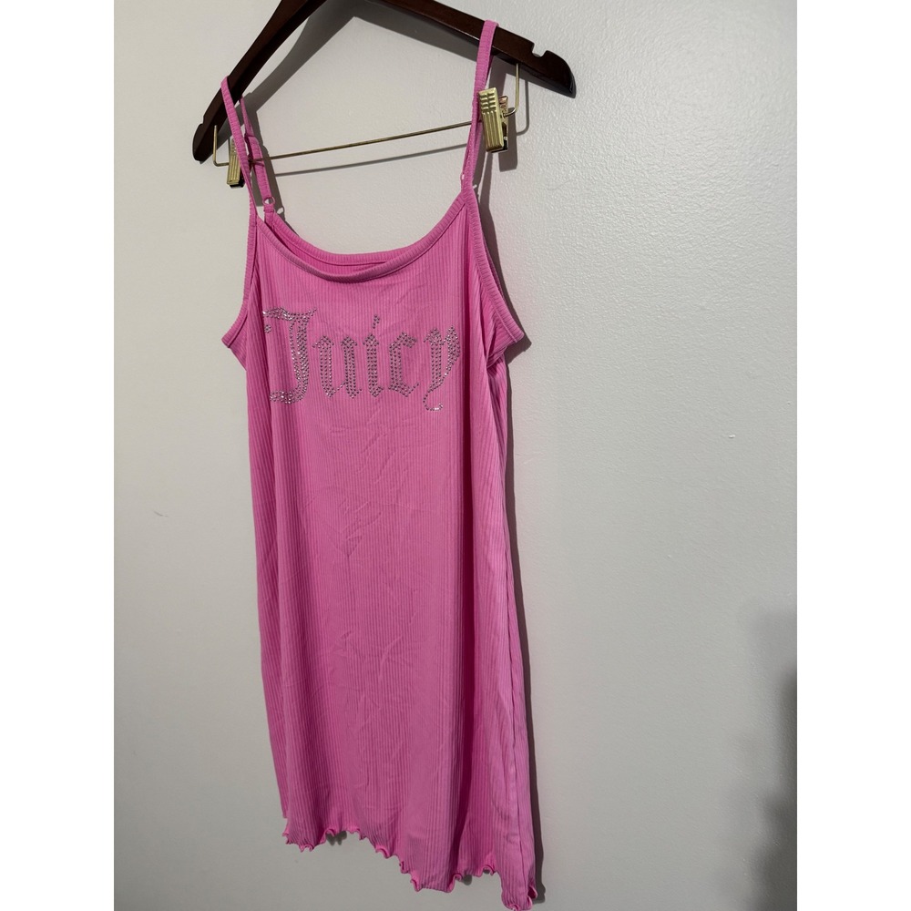 Juicy Couture Pink Ribbed Rhinestone Logo Sleepwear Chemise Nightgown Large - Picture 4 of 7